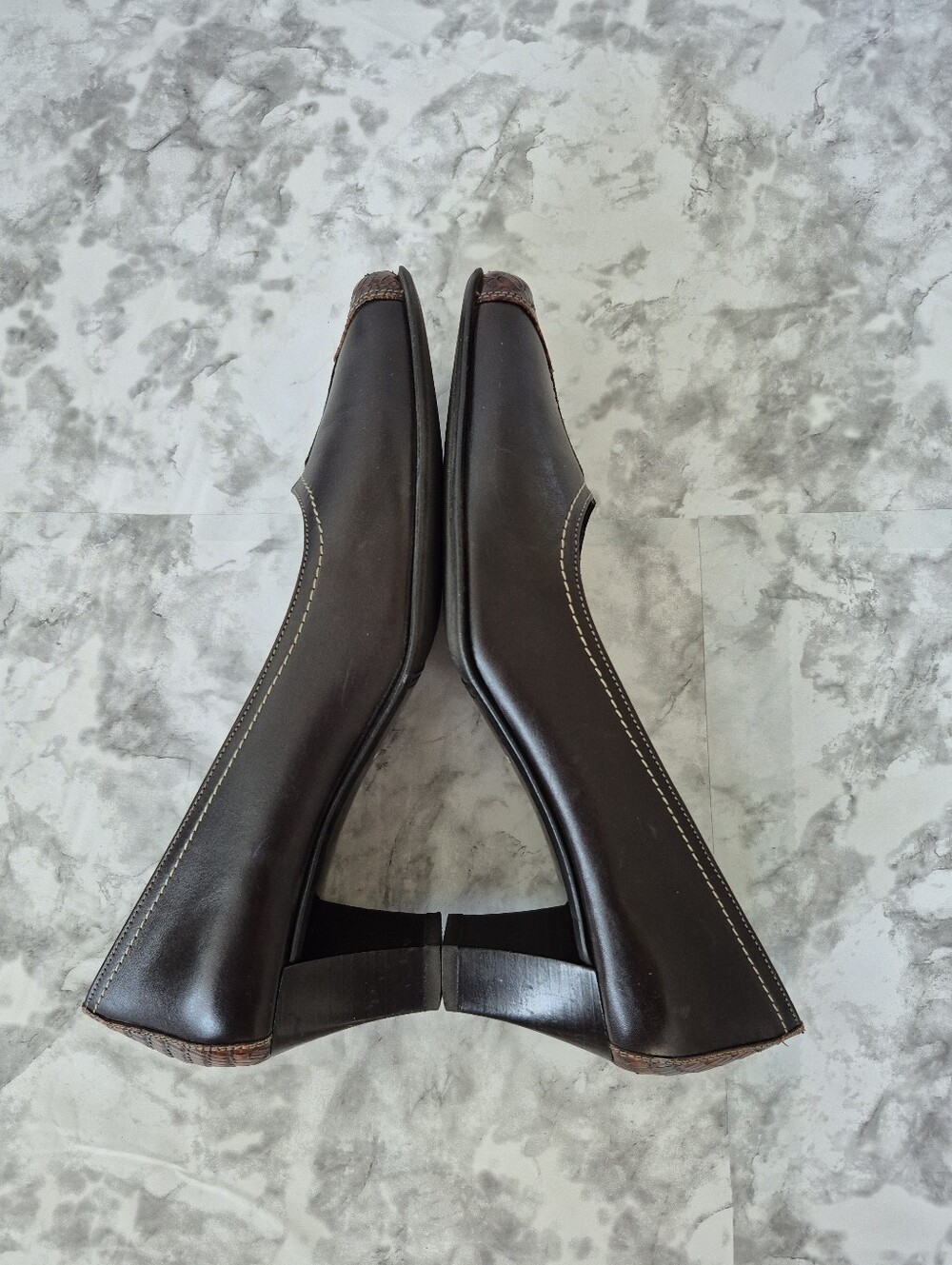 Roberto Capucci Brown Leather Low Heel Square Toe Shoes - Picture 6 of 12